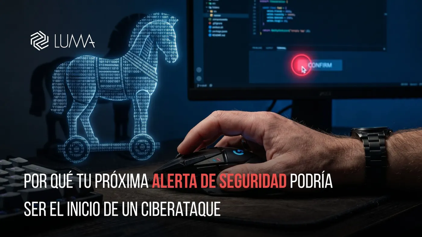 Ilustración conceptual de un ataque de ingeniería social inversa mostrando un cursor de computadora y una sombra de un c