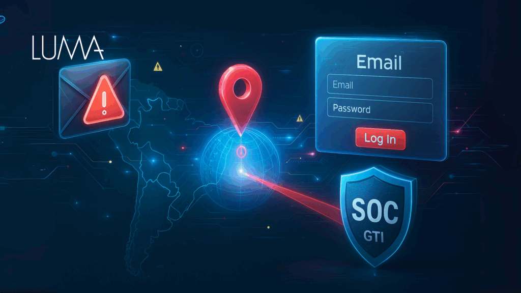 Radar digital detectando dominios falsos y páginas de phishing con tecnología de Google Threat Intelligence.