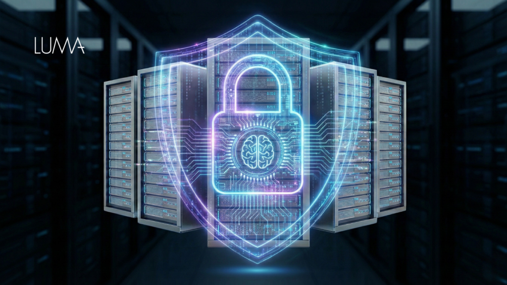 Concepto de predicciones de ciberseguridad 2026 con inteligencia artificial y protección de datos en la nube.