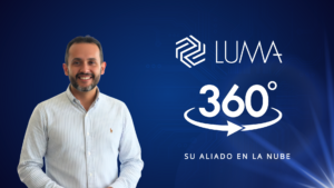 Ejecutivo de LUMA Cloud presentando la solución integral LUMA 360: Su aliado en la nube para unificar tecnología y ahorrar presupuesto.